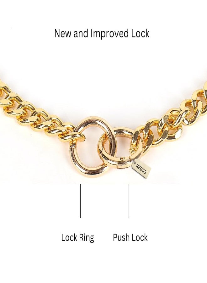 طوق سلسلة فاخر للكلاب من ريجيس، مطلي بالذهب مع حلقات مقطوعة على شكل ماسة، مقاوم للصدأ (لا يتحول إلى اللون الأسود أبدًا)، إغلاق بضغطة زر (صغير)، 45 × 1.5 سم - Image 3